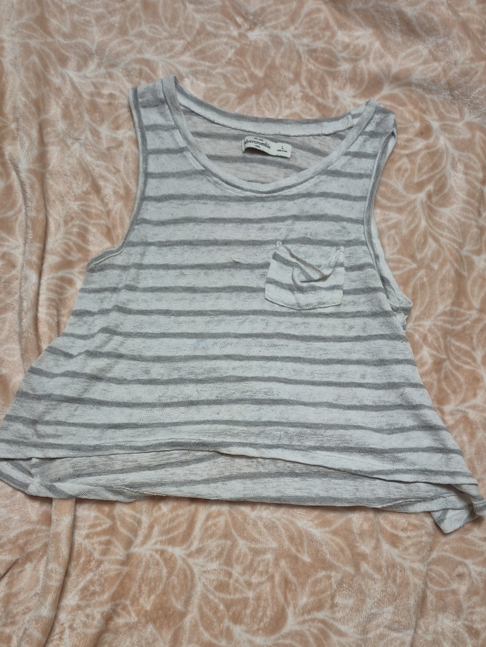Girls Abercrombie & Fitch Gray and White Striped Tank Top